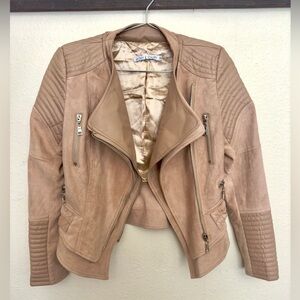 Nude suede zip up jacket with pockets
